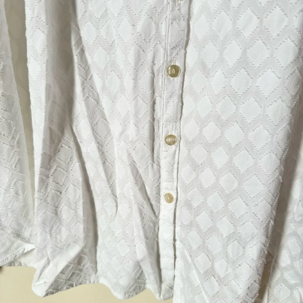 LOFT White Ruffled Button-Up Blouse - Picture 8 of 11